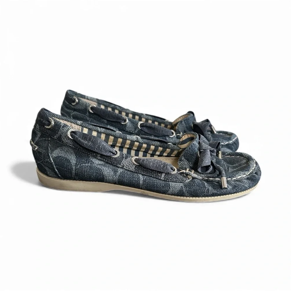 Coach Carisa signature logo boat loafers in denim sz 6,,3A